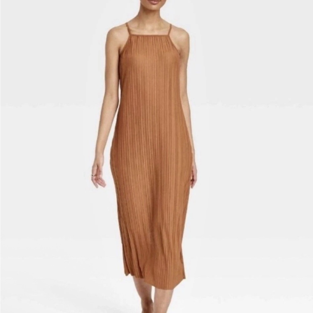 NWT A New Day Tan Pleated Midi Dress Size XS
